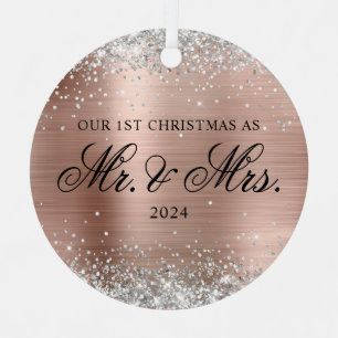 Zilveren Glitter Roze Gouden Folie 1e Kerst Foto Metalen Ornament