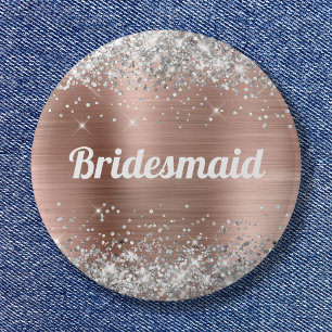 Zilveren Glitter Roze Gouden Folie Bruidsmeisje Ronde Button 5,7 Cm