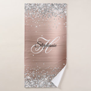 Zilveren Glitter Roze Gouden Folie Fancy Monogram Badhanddoek
