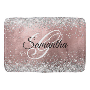 Zilveren Glitter Roze Gouden Folie Fancy Monogram Badmat