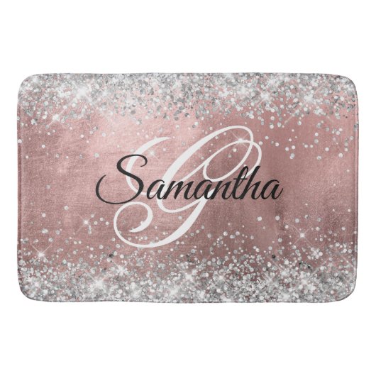 Zilveren Glitter Roze Gouden Folie Fancy Monogram Badmat (Voorkant)