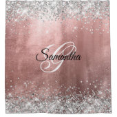 Zilveren Glitter Roze Gouden Folie Fancy Monogram Douchegordijn (Voorkant)