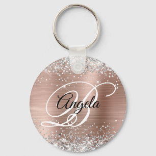 Zilveren Glitter Roze Gouden Folie Fancy Monogram Sleutelhanger