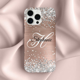 Zilveren Glitter Roze Gouden Folie Fantasie Monogr iPhone 16 Pro Max Hoesje