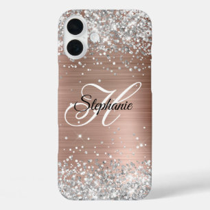 Zilveren Glitter Roze Gouden Folie Fantasie Monogr iPhone 16 Plus Hoesje