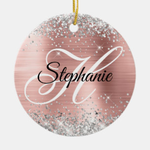 Zilveren Glitter Roze Gouden Folie Fantasie Monogr Keramisch Ornament