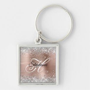Zilveren Glitter Roze Gouden Folie Fantasie Monogr Sleutelhanger