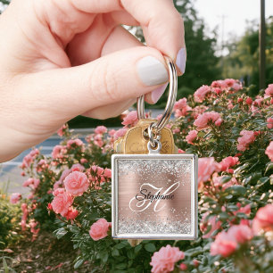 Zilveren Glitter Roze Gouden Folie Fantasie Monogr Sleutelhanger