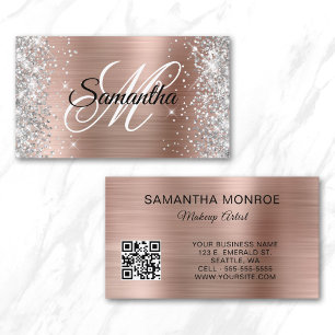 Zilveren Glitter Roze Gouden Folie Monogram QR Cod Visitekaartje