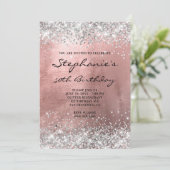 Zilveren Glitter Roze Gouden Folie Monogram Verjaa Kaart (Staand voorkant)