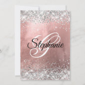 Zilveren Glitter Roze Gouden Folie Monogram Verjaa Kaart (Achterkant)