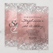 Zilveren Glitter Roze Gouden Folie Monogram Verjaa Kaart (Voorkant / Achterkant)
