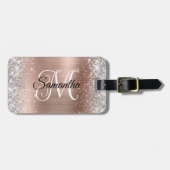 Zilveren Glitter Roze Gouden Kromme Monogram Bagagelabel (Voorkant horizontaal)