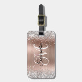 Zilveren Glitter Roze Gouden Kromme Monogram Bagagelabel (Voorkant verticaal)