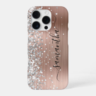 Zilveren Glitter Roze Gouden Metallic Meisjesachti iPhone 16 Pro Hoesje