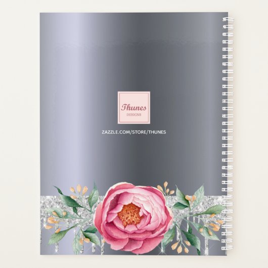 Zilveren glitter roze monogram afspraken planner (Achterkant)