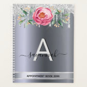 Zilveren glitter roze monogram afspraken planner (Voorkant)