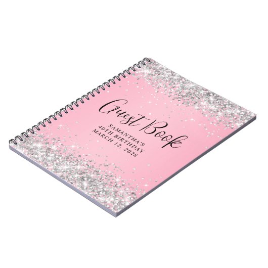 Zilveren Glitter Roze Ombre 40e Verjaardag Gast Notitieboek (Linkerzijde)
