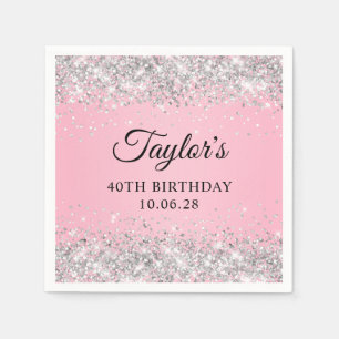 Zilveren Glitter Roze Ombre 40e Verjaardag Servet