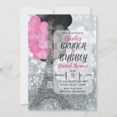 Zilveren Glitter Roze Zwarte Ballonnen Eiffeltoren Kaart (Voorkant)