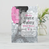 Zilveren Glitter Roze Zwarte Ballonnen Eiffeltoren Kaart (Staand voorkant)