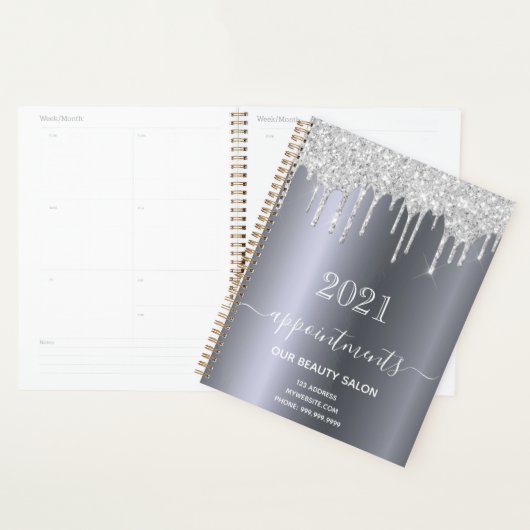 Zilveren glitter salon afspraken 2024 planner (Display)