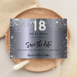 Zilveren glitter 'save the date'-kaart voor 18e ve save the date