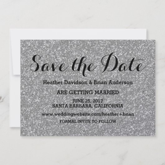 Zilveren Glitter Save the Date Uitnodiging (Voorkant)