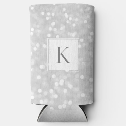 Zilveren Glitter Schitter Glam Initiaal Monogram Seltzer Blikjeskoeler (Voorkant)