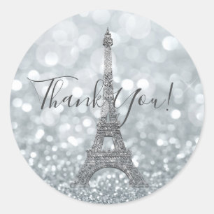 Zilveren Glitter Schittering Bling Eiffeltoren Fee Ronde Sticker