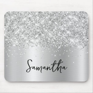 Zilveren Glitter Schittering Glam Naam Muismat