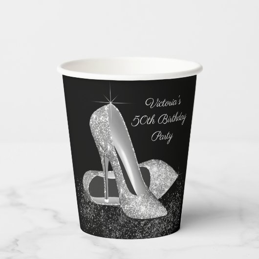 Zilveren Glitter Schoen Verjaardagsfeestje Papier  Papieren Bekers (Achterkant)