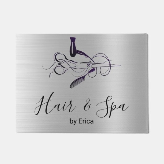 Zilveren Glitter Schoonheidssalon Deurmat (Voorkant)