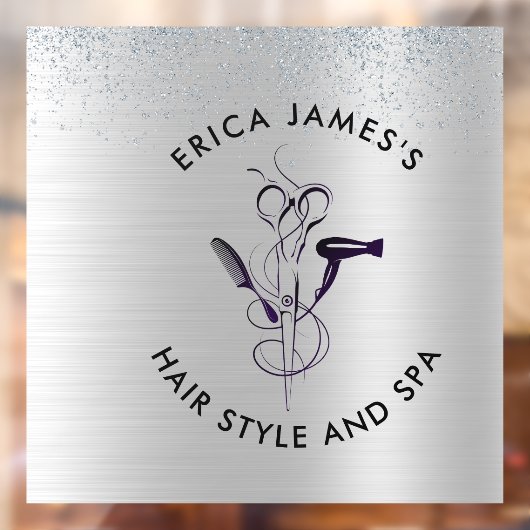 Zilveren Glitter Schoonheidssalon Raamsticker (Vel 2)
