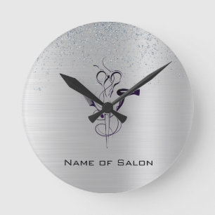 Zilveren Glitter Schoonheidssalon Ronde Klok
