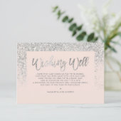 Zilveren glitter script blush roze wensengoed informatiekaartje (Staand voorkant)