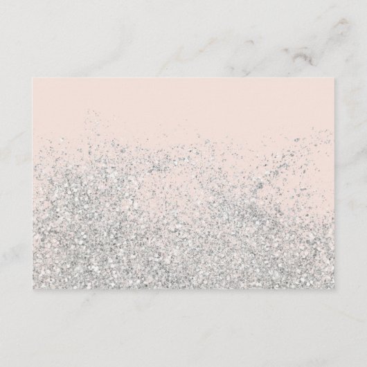 Zilveren glitter script blush roze wensengoed informatiekaartje (Achterkant)