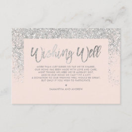 Zilveren glitter script blush roze wensengoed informatiekaartje
