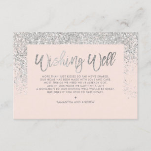 Zilveren glitter script blush roze wensengoed informatiekaartje