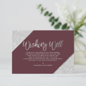 Zilveren glitter script bordeaux wensen goed informatiekaartje (Staand voorkant)