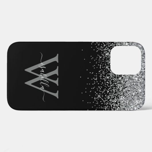 Zilveren Glitter Script Naam Case-Mate iPhone Case (Achterkant (horizontaal))