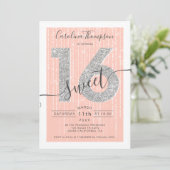 Zilveren glitter script perzik Sweet 16 foto Kaart (Staand voorkant)