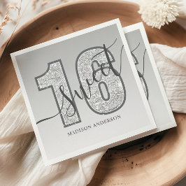 Zilveren Glitter Script Sweet 16 Verjaardag Servet