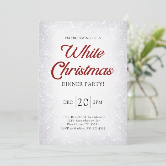 Zilveren Glitter Sneeuw Kerstmis Wit Kaart (Staand voorkant)