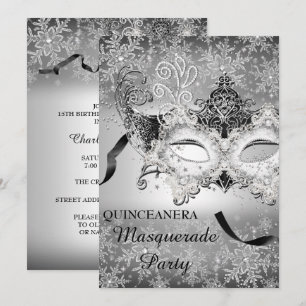 Zilveren Glitter Sneeuwvlok Masquerade Quinceanera Kaart