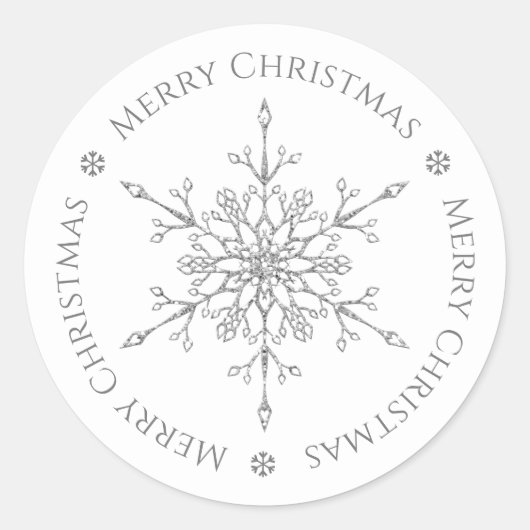 Zilveren Glitter Sneeuwvlok Vrolijk Kerstfeest Ronde Sticker (Voorkant)