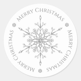 Zilveren Glitter Sneeuwvlok Vrolijk Kerstfeest Ronde Sticker