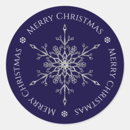 Zilveren Glitter Sneeuwvlok Vrolijk Kerstmis Marin Ronde Sticker