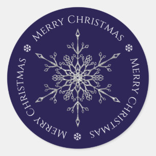 Zilveren Glitter Sneeuwvlok Vrolijk Kerstmis Marin Ronde Sticker