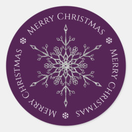 Zilveren Glitter Sneeuwvlok Vrolijk Kerstmis Paars Ronde Sticker